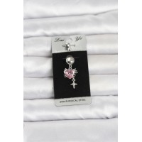 316L Cerrahi Çelik Pembe Zirkon Taşlı Model Göbek Piercing TJ-PR1408