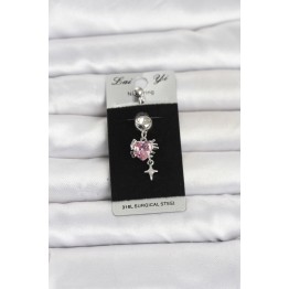 316L Cerrahi Çelik Pembe Zirkon Taşlı Model Göbek Piercing TJ-PR1408