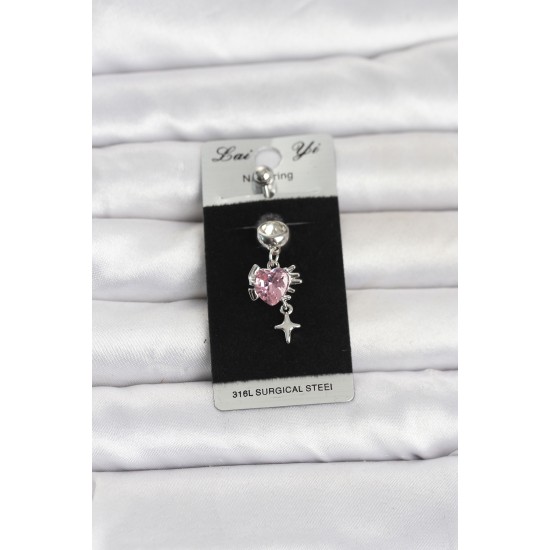 316L Cerrahi Çelik Pembe Zirkon Taşlı Model Göbek Piercing TJ-PR1408