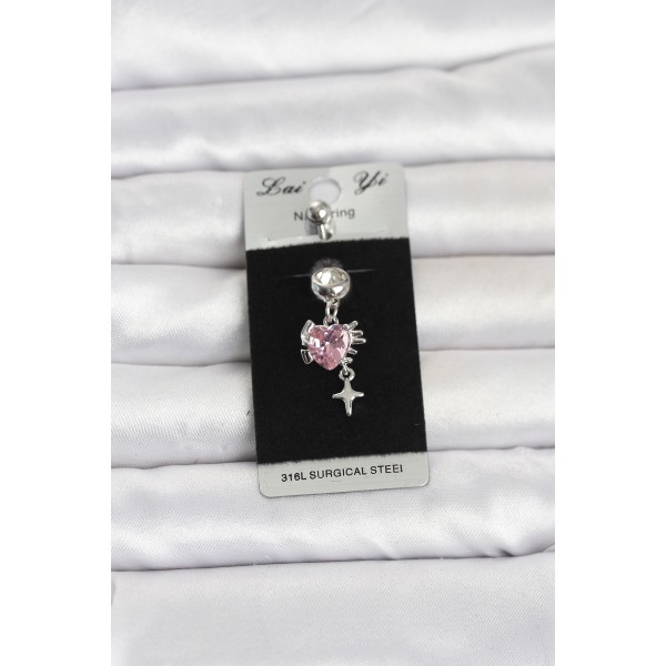 316L Cerrahi Çelik Pembe Zirkon Taşlı Model Göbek Piercing TJ-PR1408