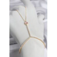 Gold Renk Pirinç Zirkon Taşlı Pembe Kalp Model Şahmeran TJ-SN771