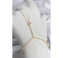 Gold Renk Pirinç Zirkon Taşlı Pembe Kalp Model Şahmeran TJ-SN771