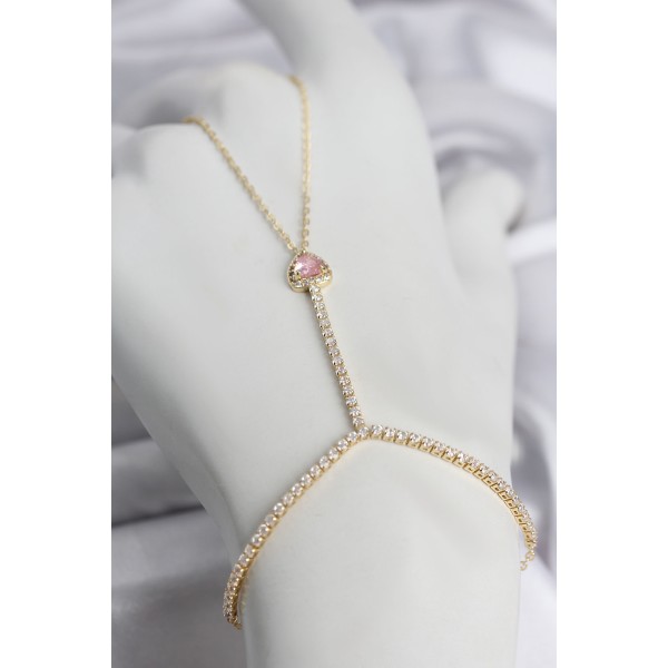 Gold Renk Pirinç Zirkon Taşlı Pembe Kalp Model Şahmeran TJ-SN771