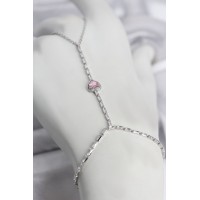 Gümüş Renk Pirinç Zirkon Taşlı Pembe Kalp Model Şahmeran TJ-SN772