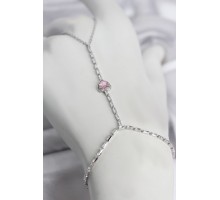 Gümüş Renk Pirinç Zirkon Taşlı Pembe Kalp Model Şahmeran TJ-SN772