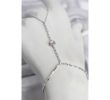 Gümüş Renk Pirinç Zirkon Taşlı Pembe Kalp Model Şahmeran TJ-SN772