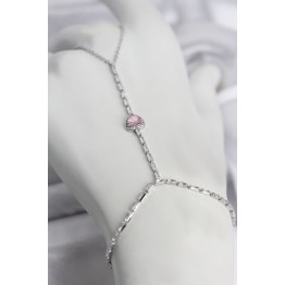 Gümüş Renk Pirinç Zirkon Taşlı Pembe Kalp Model Şahmeran TJ-SN772