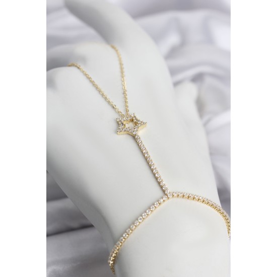 Gold Renk Pirinç Zirkon Taşlı Yıldız Model Şahmeran TJ-SN775