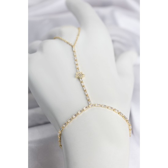 Gold Renk Pirinç Zirkon Taşlı Yıldız Model Şahmeran TJ-SN789