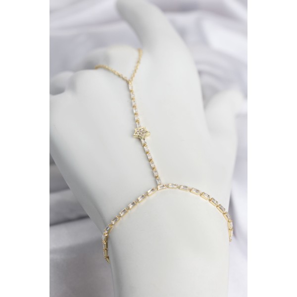 Gold Renk Pirinç Zirkon Taşlı Yıldız Model Şahmeran TJ-SN789