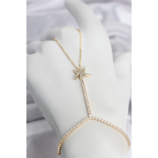 Gold Renk Pirinç Zirkon Taşlı Deniz Yıldızı Model Şahmeran TJ-SN791