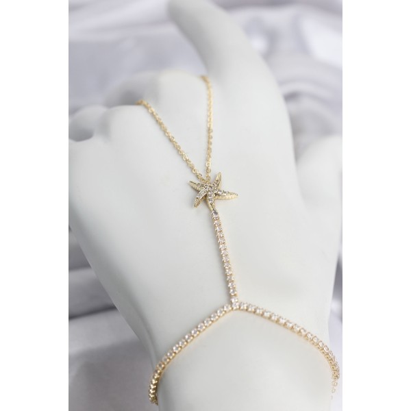 Gold Renk Pirinç Zirkon Taşlı Deniz Yıldızı Model Şahmeran TJ-SN791