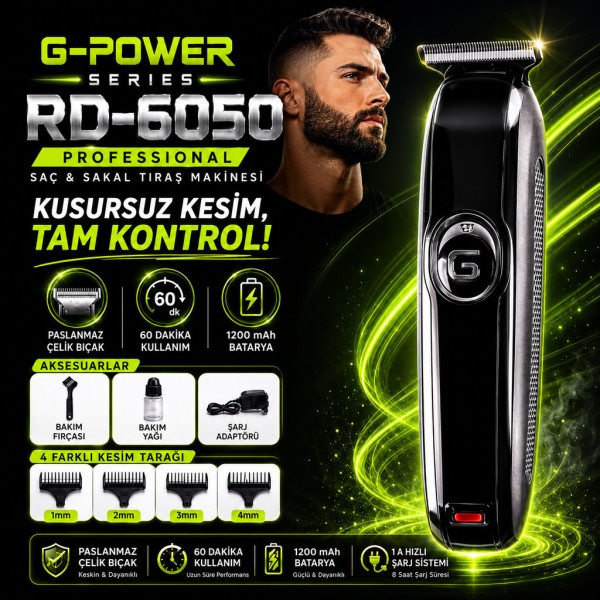 toptan-xml-dropshipping-G-Power Saç Sakal Tıraş Makinesi 1200 mAh – 4 Taraklı RD-6050