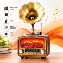 Vintage Retro Bluetooth Hoparlör Gramofon Tasarımlı AM FM SW Radyo USB TF Kartlı RT-422