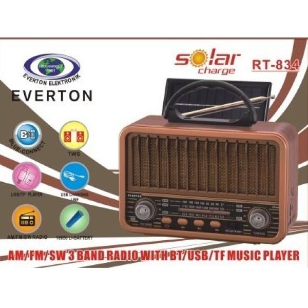 Güneş Enerjili Bluetoothlu Nostaljik Radyo RT-834