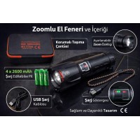 6000 Lümen 60W Şarjlı El Feneri - 2 KM Menzilli 10400 mAh Powerbank 4 Pilli Metal Fener RT-T709