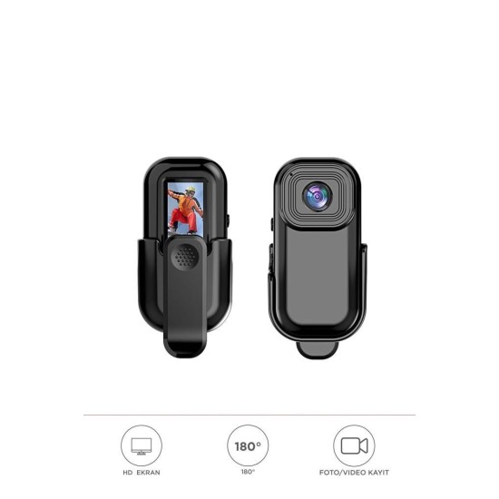 Giyilebilir Aksiyon Kamerası 1080P Hd Kayıt 140 Derece Geniş Açı Klips Tasarımlı Geniş Açılı CMR27 Siyah