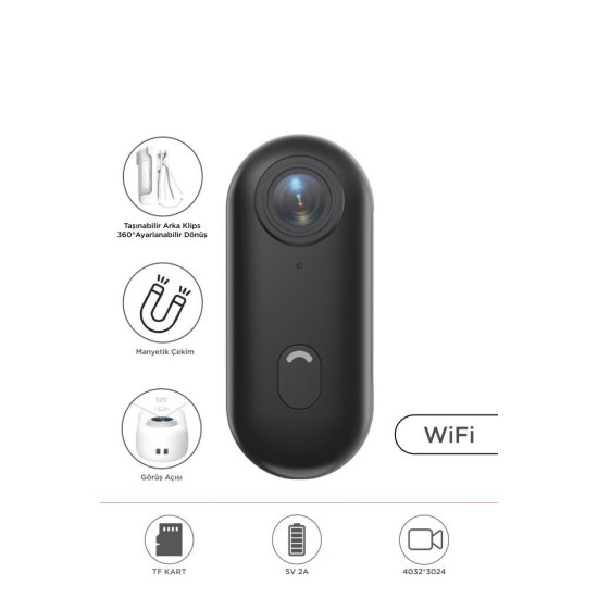 Aksiyon Kamerası 1080 P Manyetik Giyilebilir Geniş Açılı Klips Tasarımlı Kamera CMR34 Siyah