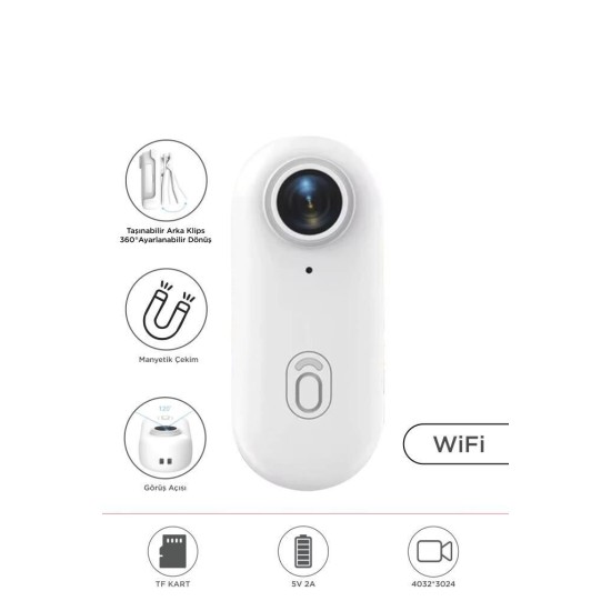 Aksiyon Kamerası 1080 P Manyetik Giyilebilir Geniş Açılı Klips Tasarımlı Kamera CMR34 Beyaz