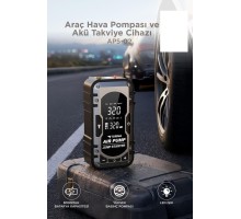 Araç Hava Kompresörü Akü Takviyeli Powerbank Dijital Ekranlı Işıklı Taşınabilir Kompresör APS02