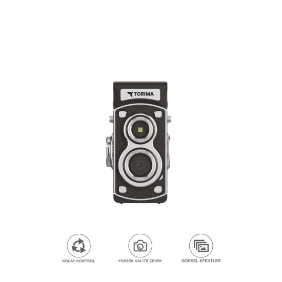 Mini Retro Dijital Fotoğraf Makinesi Video Kamera 1080P CMR44 Siyah