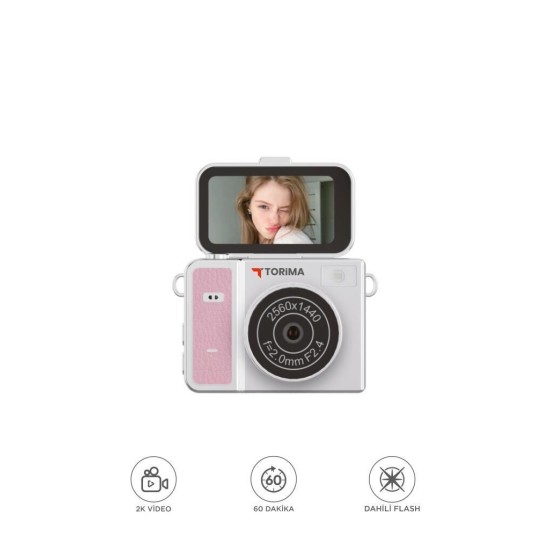 Mini Dijital Kamera Video Kamera 2K Flip Ekranlı CMR46 Pembe