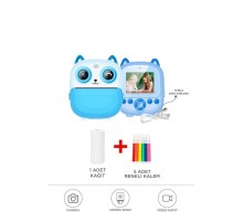 Dijital Fotoğraf Makineleri Çocuk Termal Resim Kağıt Baskılı Yazıcı Kamera Video Makinesi CMR21 Mavi