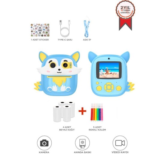 Dijital Fotoğraf Makineleri Çocuk Termal Resim Kağıt Baskılı Yazıcı Kamera Video Makinesi CMR20 Mavi