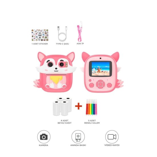 Dijital Fotoğraf Makineleri Çocuk Termal Resim Kağıt Baskılı Yazıcı Kamera Video Makinesi CMR20 Pembe