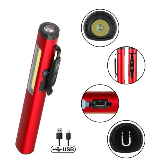 Şarjlı Mıknatıslı Çalışma Lambası Cep Feneri Güçlü LED Aydınlatma Pratik Kullanım WT-307-S