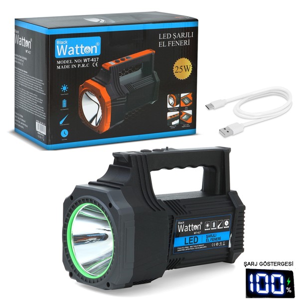 25W LED Şarjlı El Feneri – Kamp, ve Acil Durum için Güçlü Aydınlatma WT-417