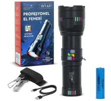 30000 Lümen Profesyonel El Feneri Yüksek Performanslı Güçlü LED Aydınlatma WT-631