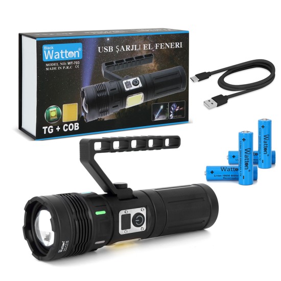 15000 Lümen COB LED Şarjlı El Feneri Ultra Parlak Taşınabilir Güçlü Aydınlatma WT-703