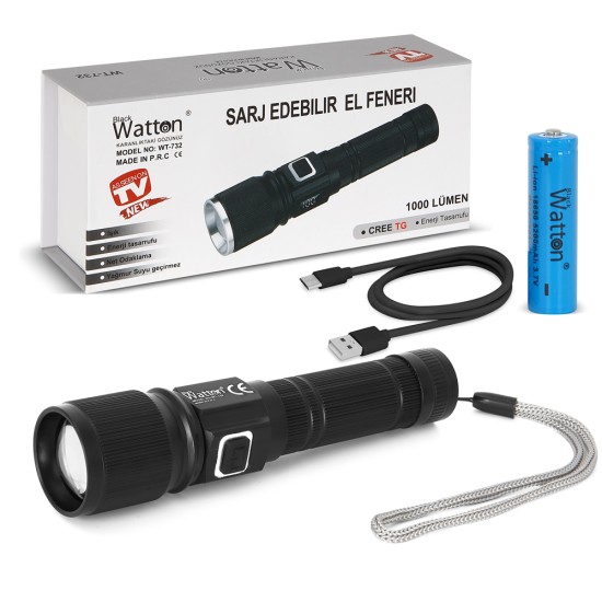CREE TG LED 1000 Lümen Göstergeli Şarjlı El Feneri – Fonksiyonel ve Güçlü WT-732
