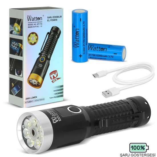 2800 Lümen Özel Seri LED Çalışma Lambası – Yeşil Lazer Özellikli, Mıknatıslı, USB Şarjlı El Feneri WT-735