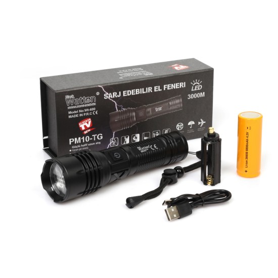 Uzun Menzilli 3000 Lümen LED Fener Yüksek Parlaklık Güçlü Aydınlatma WT-600