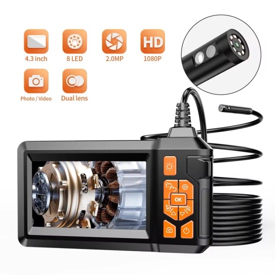 toptan-xml-dropshipping-30 Mt Ekranlı 2 Kameralı Endoskop Yılan Kamera Hafıza Girişli Sert Kablo Işıklı 8 MM