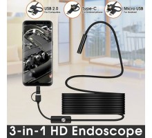 Endoskop 3 in 1 Yılan Kamera USB Micro Usb Type-C Uyumlu 20M