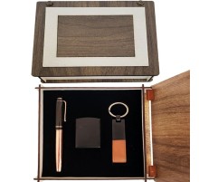 Özel Ahşap Kutulu Bakır Roller Kalem Anahtarlık ve Çakmak Set