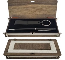 Ahşap Kutulu Siyah Kalem ve Anahtarlık Set