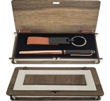 Ahşap Kutulu Bakır Kalem Anahtarlık Set