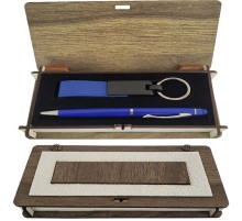 Ahşap Kutulu Mavi Kalem Anahtarlık Set