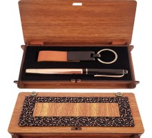 Ahşap Kutulu Bakır Roller Kalem ve Taba Anahtarlık Set