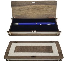 Lacivert Metal Kalem Ahşap Deri Kutulu