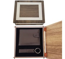 Ahşap Kutulu Deri Cüzdan Anahtarlık Set