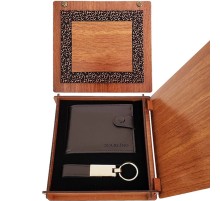 Deri Ahşap Kutulu Cüzdan ve Anahtarlık Set