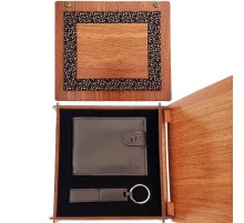 Ahşap Kutulu Cüzdan ve Mat Siyah Anahtarlık
