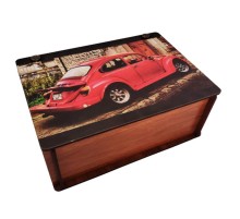 Ahşap Kırmızı Vosvos Baskılı Kutu