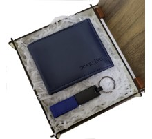 Deri Mavi Anahtarlık ve Cüzdan Set