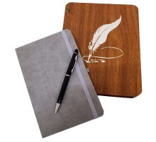 Hediyelik Metal Kalem ve Çizgili Deri Defter
